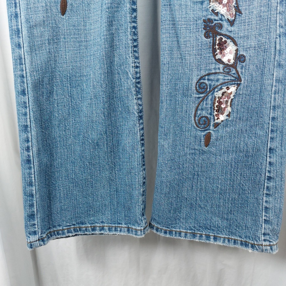Z Cavaricci Distressed Embroidered Copper Sequin Jeans Wms Waist 33 Label Remove View 4